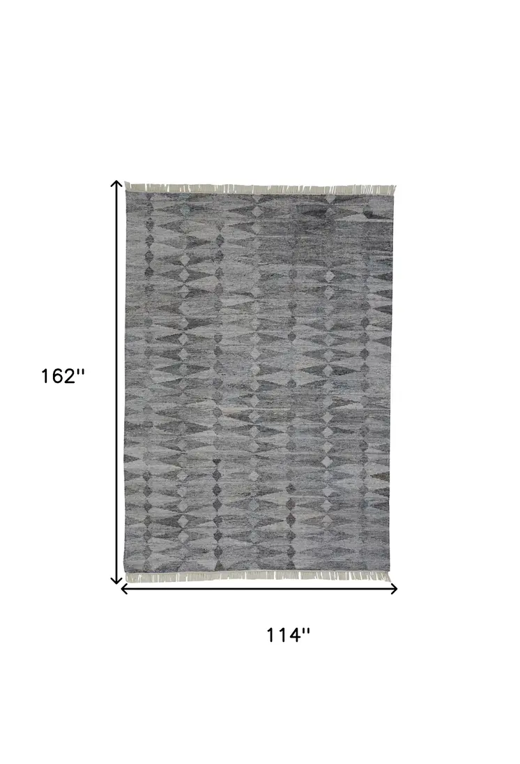 10' X 13' Gray and Black Geometric Hand Woven Area Rug With Fringe