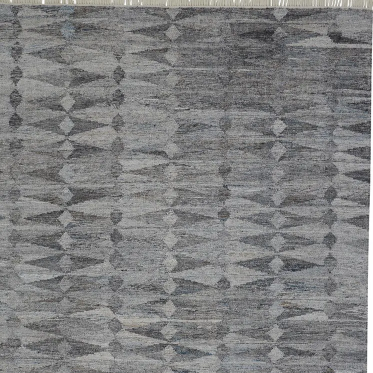 10' X 13' Gray and Black Geometric Hand Woven Area Rug With Fringe