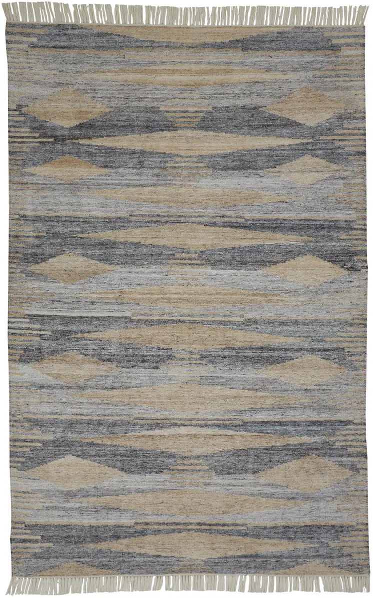 9' X 12' Gray Black and Brown Abstract Hand Woven Area Rug With Fringe