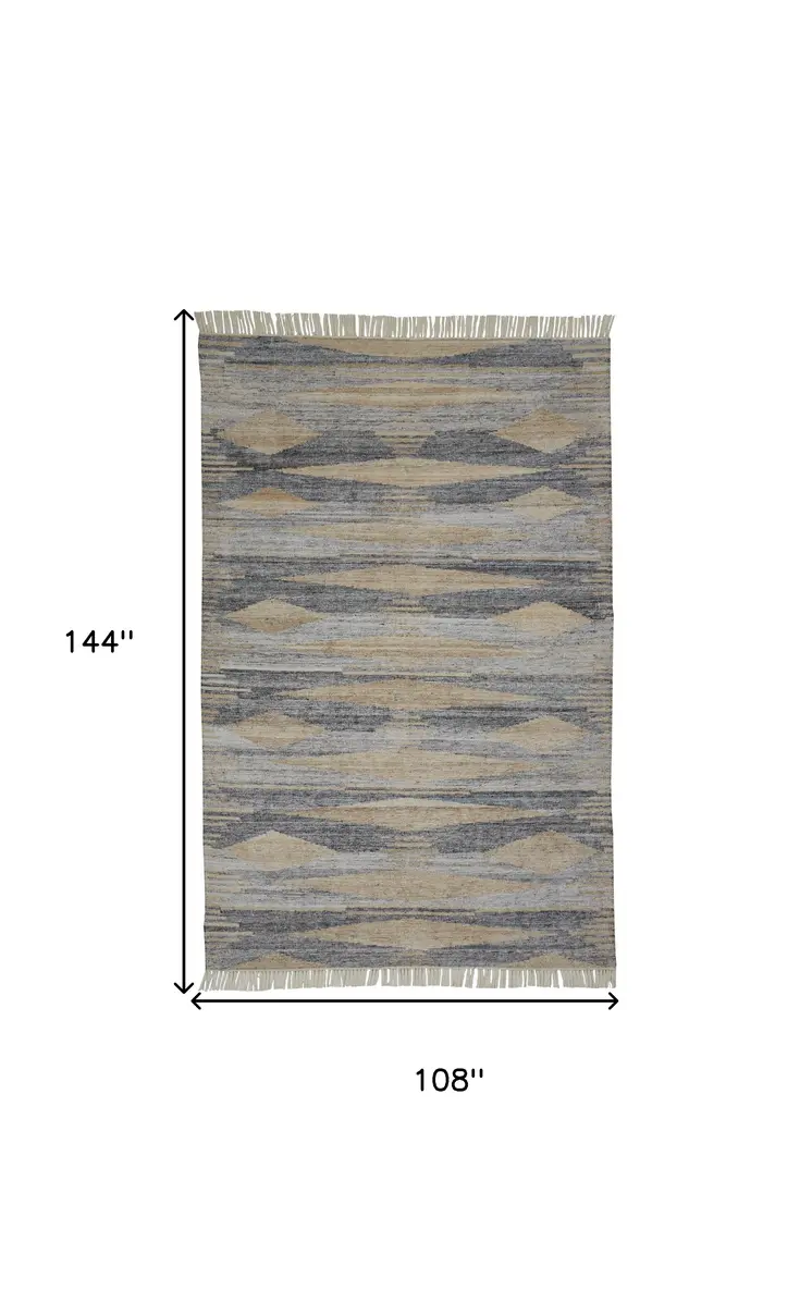9' X 12' Gray Black and Brown Abstract Hand Woven Area Rug With Fringe