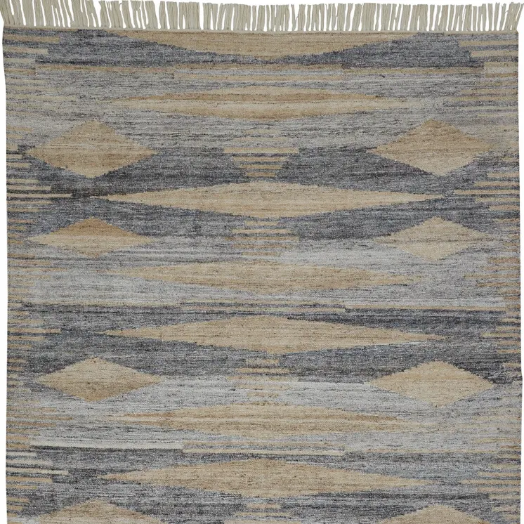 9' X 12' Gray Black and Brown Abstract Hand Woven Area Rug With Fringe