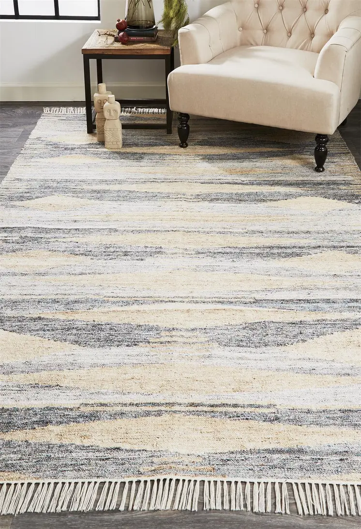 9' X 12' Gray Black and Brown Abstract Hand Woven Area Rug With Fringe