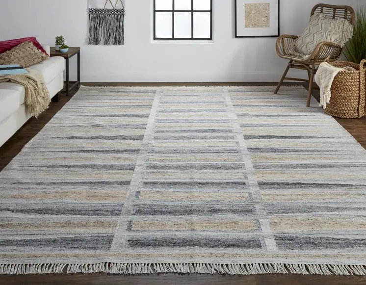 4' X 6' Tan and Gray Geometric Hand Woven Area Rug With Fringe