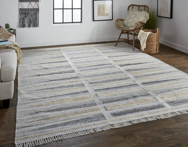 4' X 6' Tan and Gray Geometric Hand Woven Area Rug With Fringe