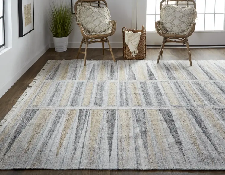 4' X 6' Tan and Gray Geometric Hand Woven Area Rug With Fringe