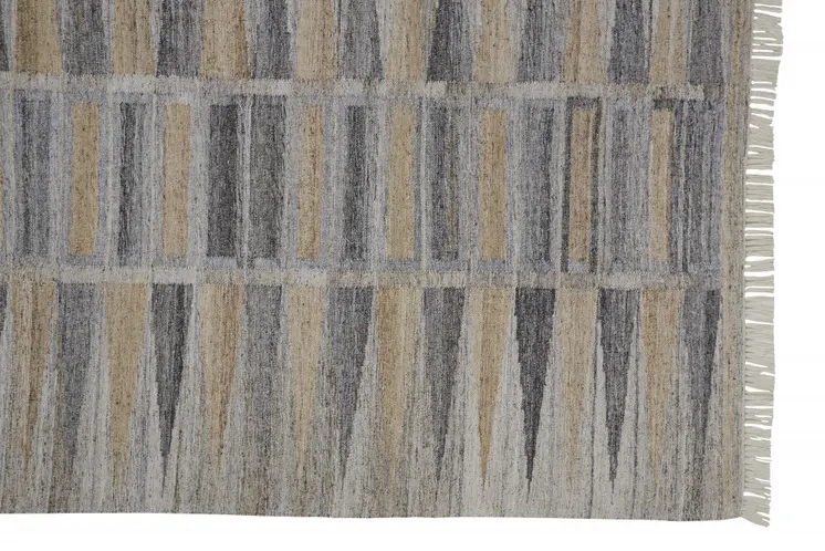 4' X 6' Tan and Gray Geometric Hand Woven Area Rug With Fringe
