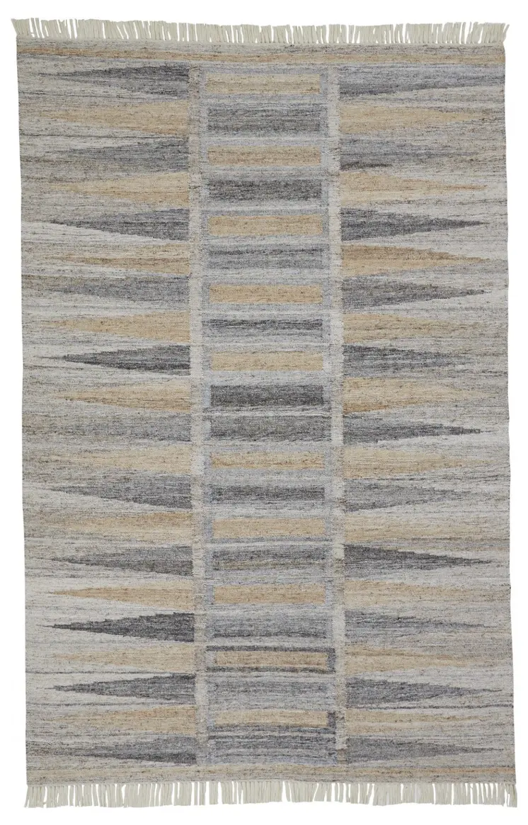 5' X 8' Tan Gray And Taupe Geometric Hand Woven Stain Resistant Area Rug With Fringe