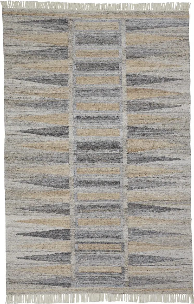 2' X 3' Tan Gray And Taupe Geometric Hand Woven Stain Resistant Area Rug With Fringe