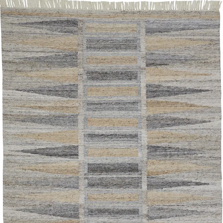 2' X 3' Tan Gray And Taupe Geometric Hand Woven Stain Resistant Area Rug With Fringe