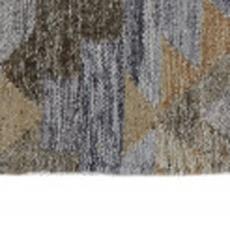 2' X 3' Taupe Gray And Blue Geometric Hand Woven Stain Resistant Area Rug With Fringe