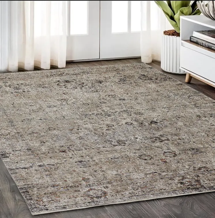 5' X 8' Taupe Ivory And Gray Abstract Distressed Area Rug With Fringe