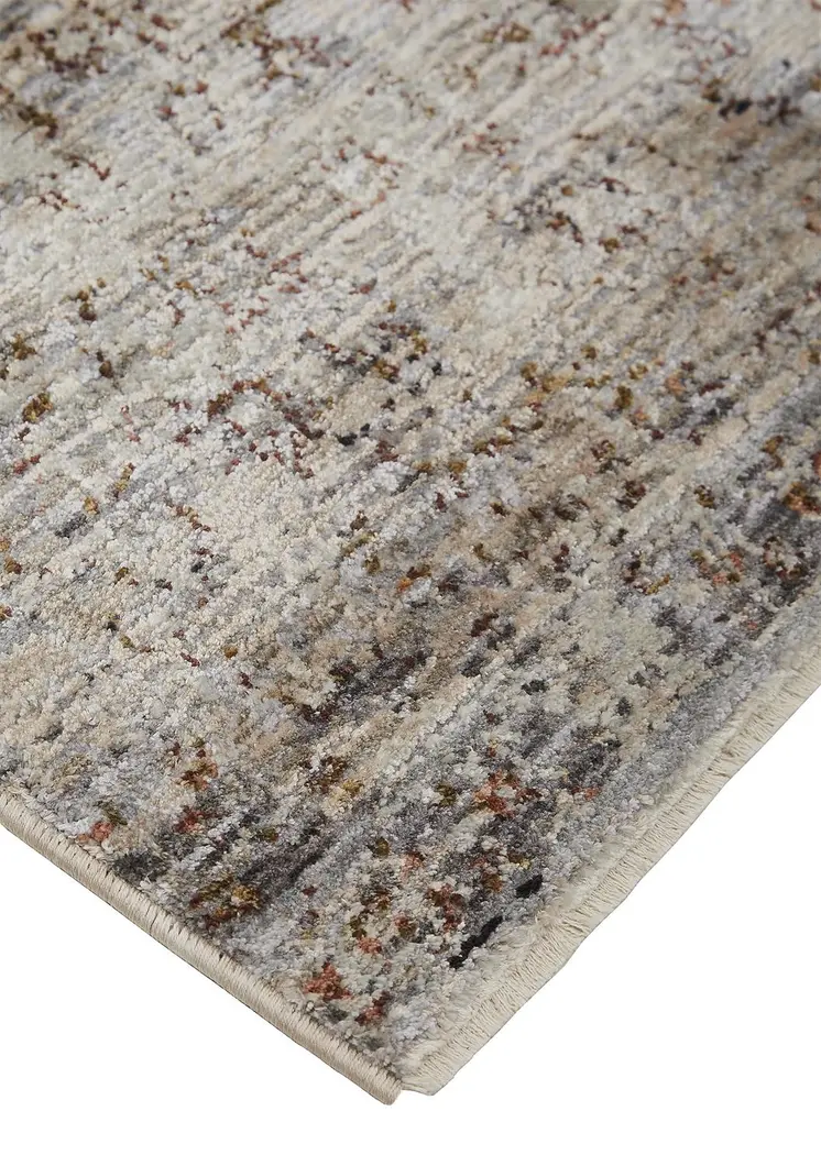 5' X 8' Taupe Ivory And Gray Abstract Distressed Area Rug With Fringe