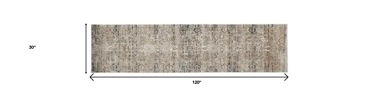 10' Taupe Ivory And Gray Abstract Distressed Runner Rug With Fringe