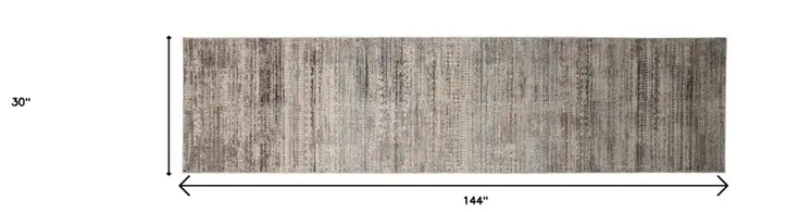 12' Ivory Gray And Black Abstract Distressed Runner Rug With Fringe