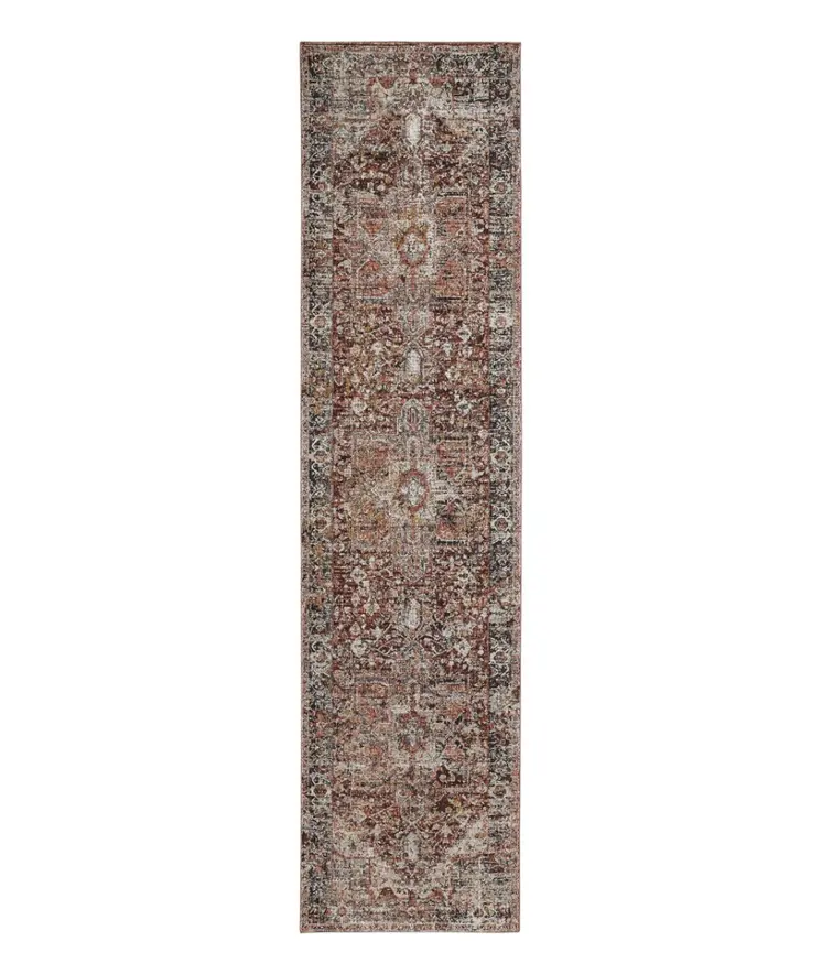 10' Red and Ivory Abstract Distressed Runner Rug
