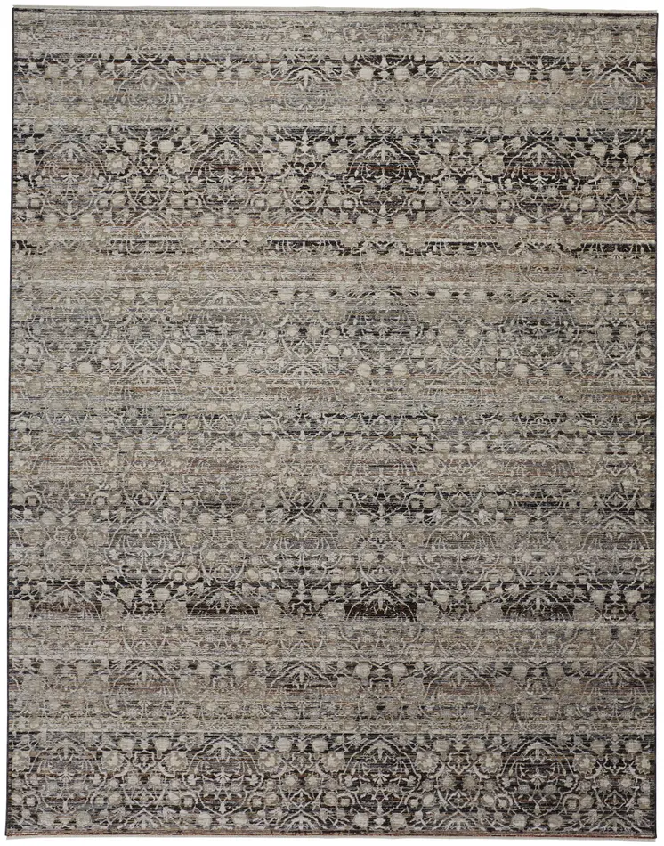 4' X 6' Gray Ivory And Tan Abstract Distressed Area Rug With Fringe