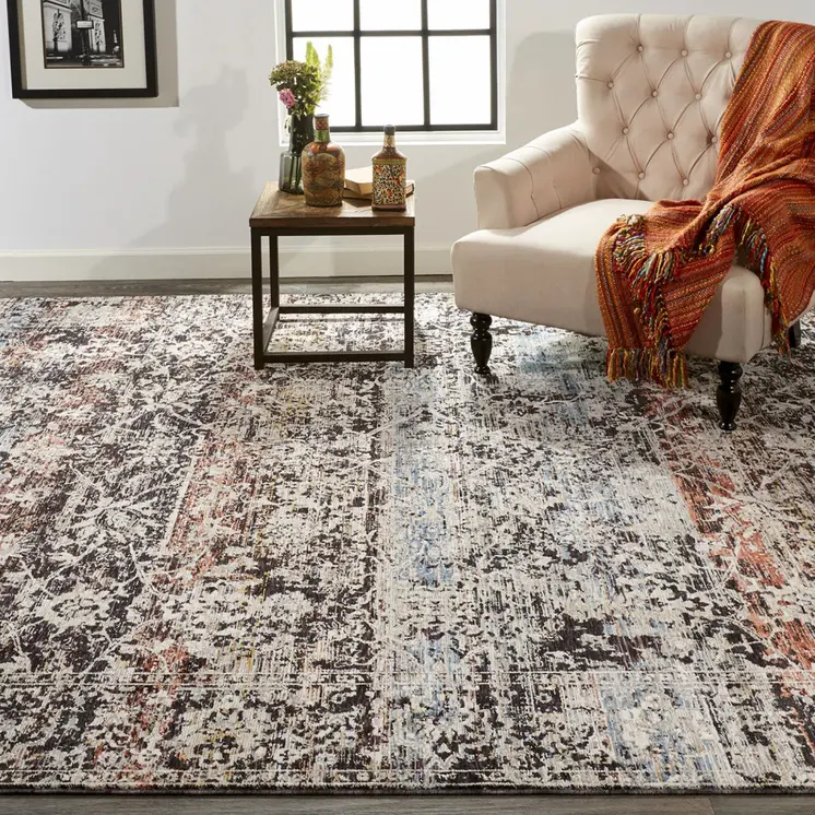 5' X 8' Gray and Black Abstract Distressed Area Rug With Fringe