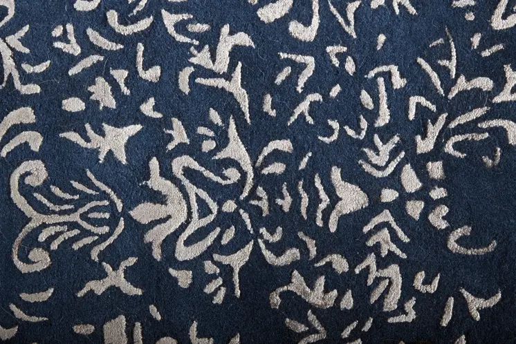 8' Blue and Silver Wool Floral Hand Tufted Distressed Runner Rug