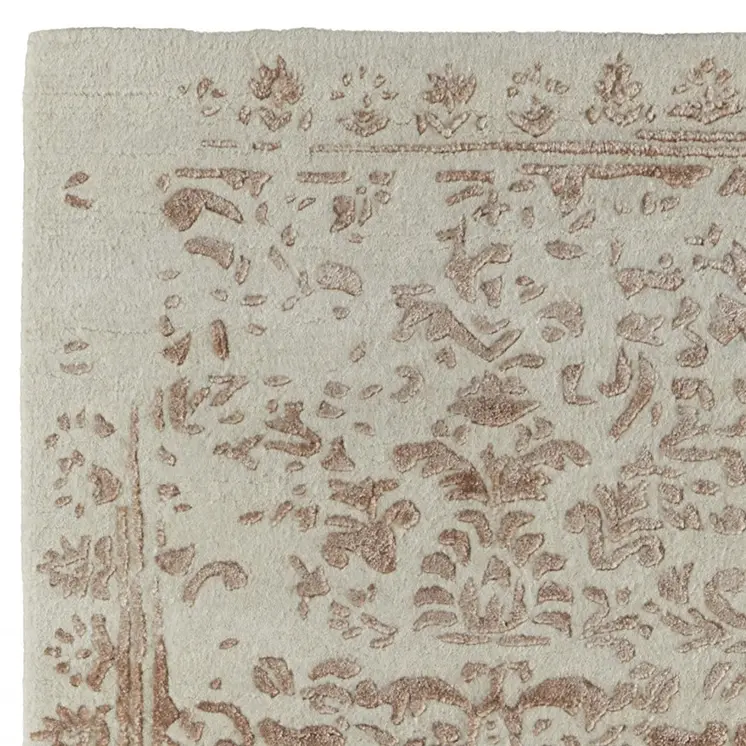 8' Pink and Ivory Wool Floral Hand Tufted Distressed Runner Rug