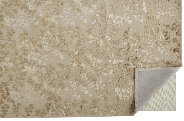 5' X 8' Ivory Tan And Gold Wool Floral Tufted Handmade Area Rug