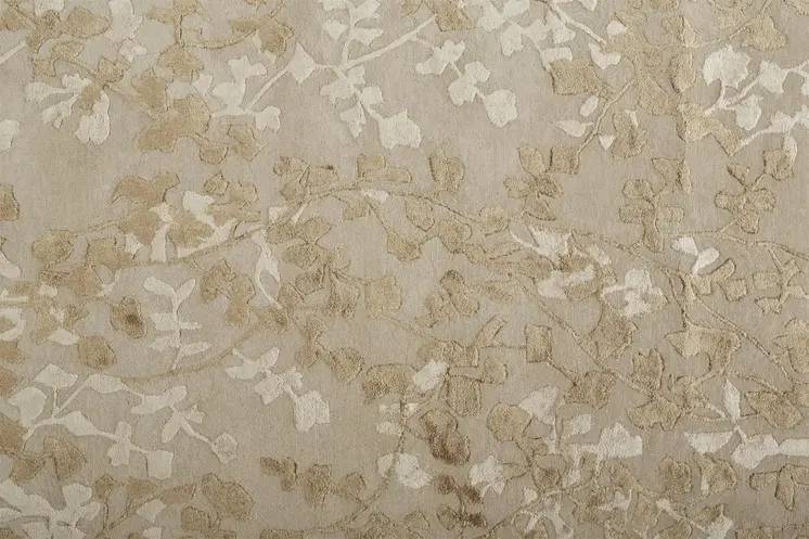 8' Ivory Tan And Gold Wool Floral Tufted Handmade Runner Rug