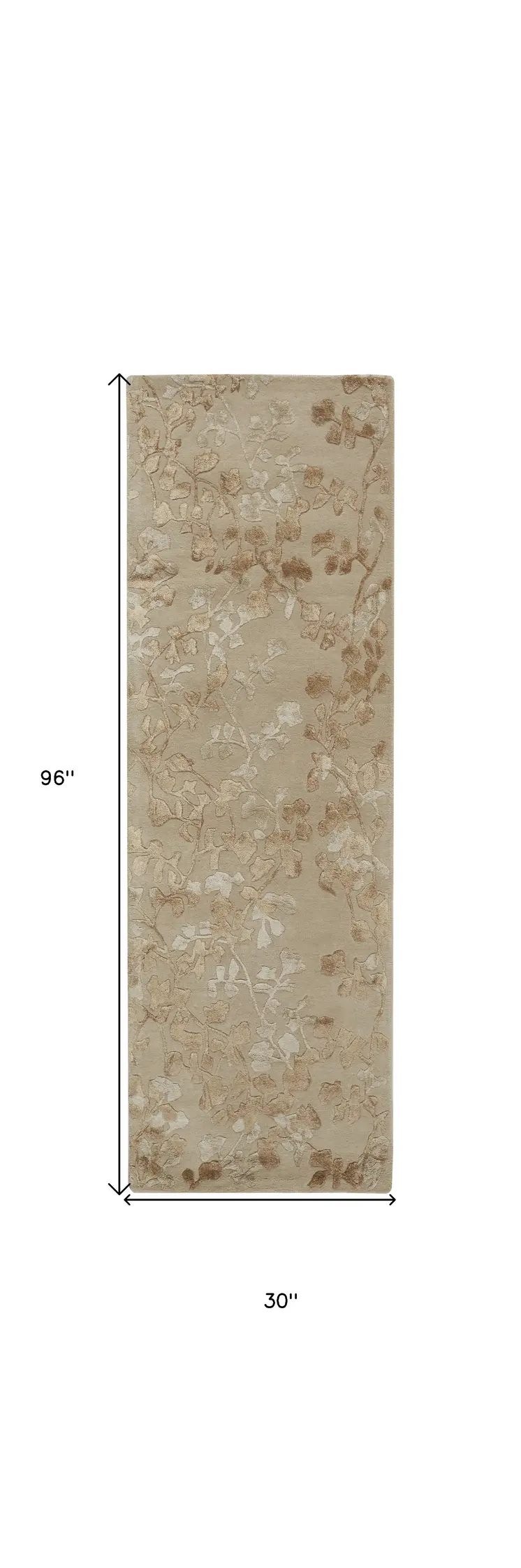 8' Ivory Tan And Gold Wool Floral Tufted Handmade Runner Rug