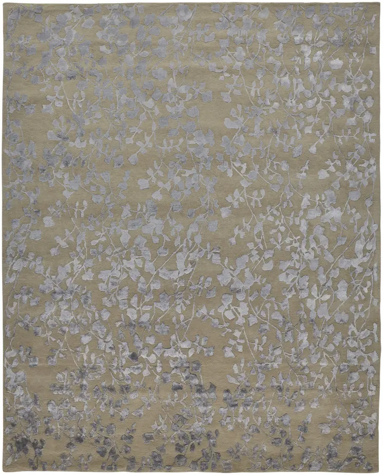 10' X 14' Tan Silver And Gray Wool Floral Tufted Handmade Area Rug