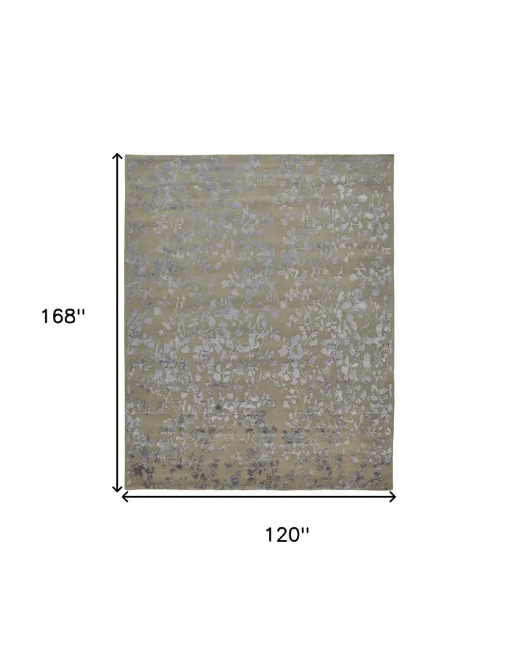10' X 14' Tan Silver And Gray Wool Floral Tufted Handmade Area Rug