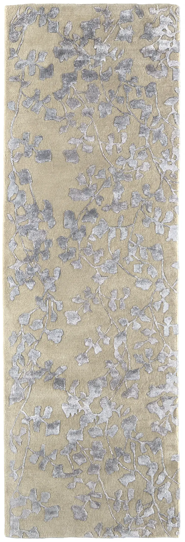 8' Tan and Gray Wool Floral Hand Tufted Runner Rug