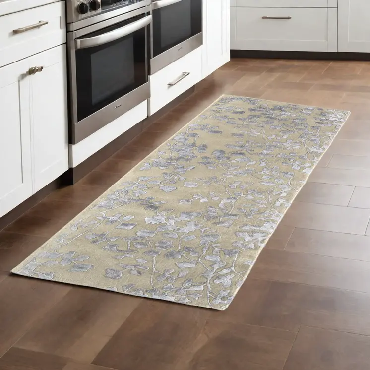 8' Tan and Gray Wool Floral Hand Tufted Runner Rug