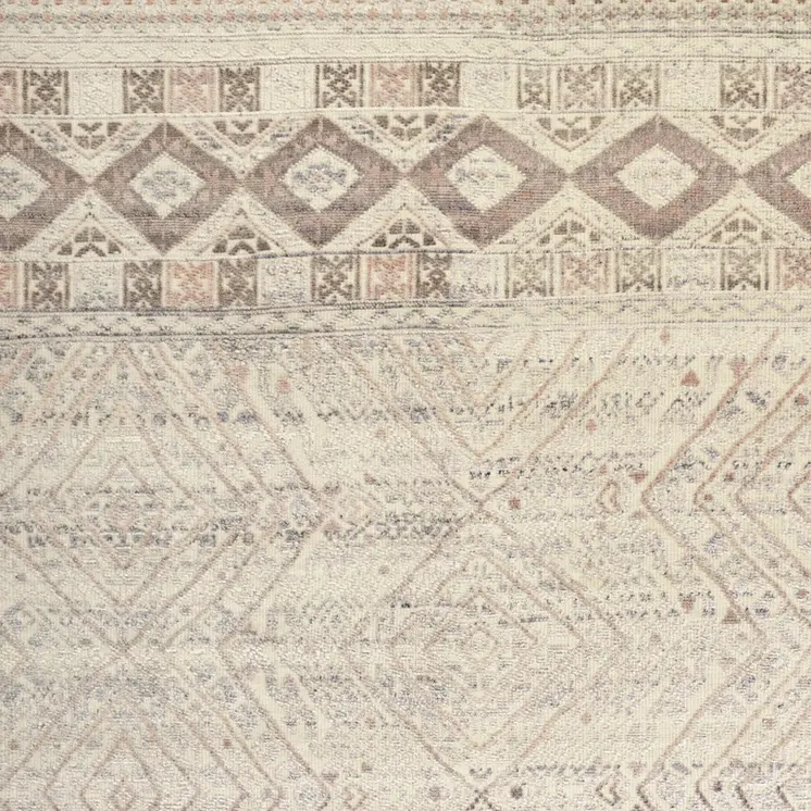 4' X 6' Gray Ivory And Pink Geometric Hand Knotted Area Rug