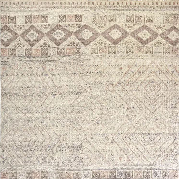 4' X 6' Gray Ivory And Pink Geometric Hand Knotted Area Rug
