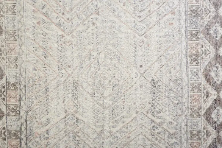 5' X 8' Gray Ivory And Pink Geometric Hand Knotted Area Rug