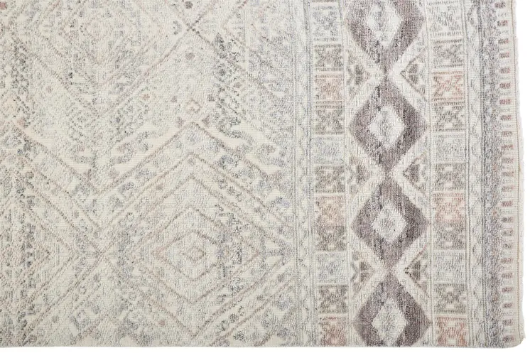 5' X 8' Gray Ivory And Pink Geometric Hand Knotted Area Rug