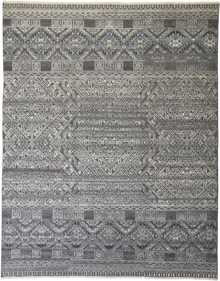 4' X 6' Gray and Ivory Geometric Hand Knotted Area Rug