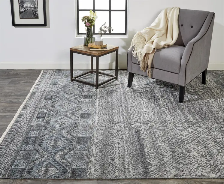 4' X 6' Gray and Ivory Geometric Hand Knotted Area Rug
