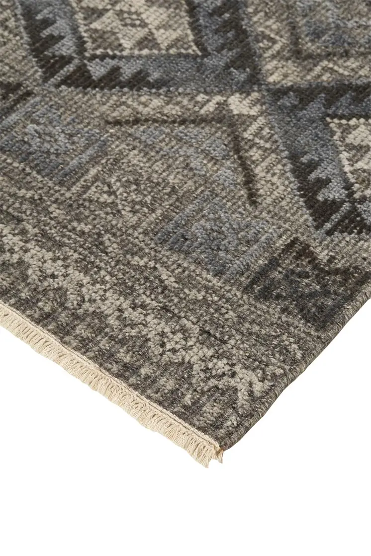 4' X 6' Gray and Ivory Geometric Hand Knotted Area Rug