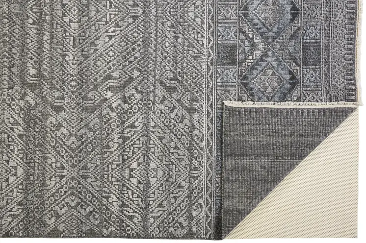 4' X 6' Gray and Ivory Geometric Hand Knotted Area Rug
