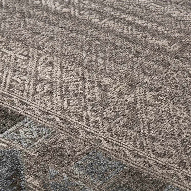 4' X 6' Gray and Ivory Geometric Hand Knotted Area Rug