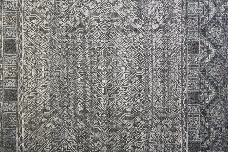 4' X 6' Gray and Ivory Geometric Hand Knotted Area Rug