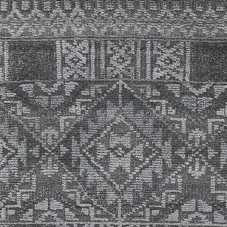10' Gray And Ivory Geometric Hand Knotted Runner Rug With Fringe