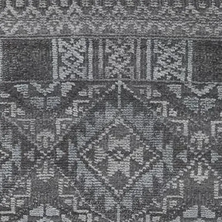 10' Gray And Ivory Geometric Hand Knotted Runner Rug With Fringe
