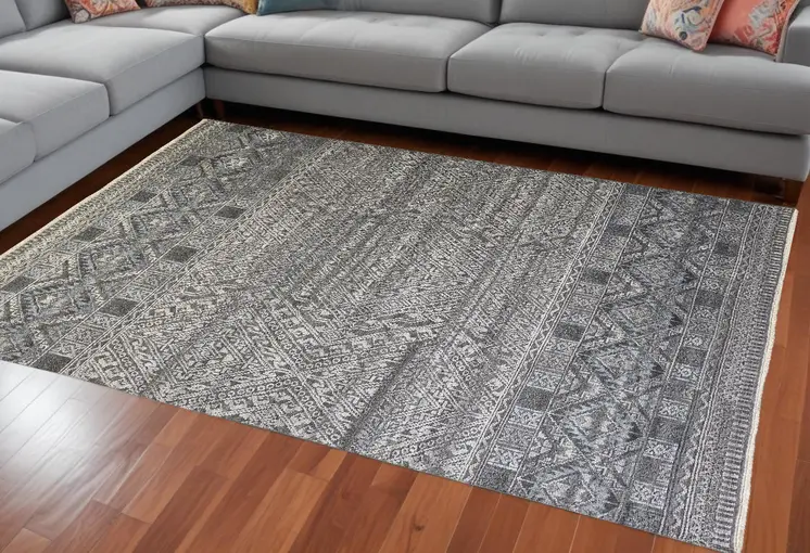 12' X 15' Gray Ivory And Blue Geometric Hand Knotted Area Rug