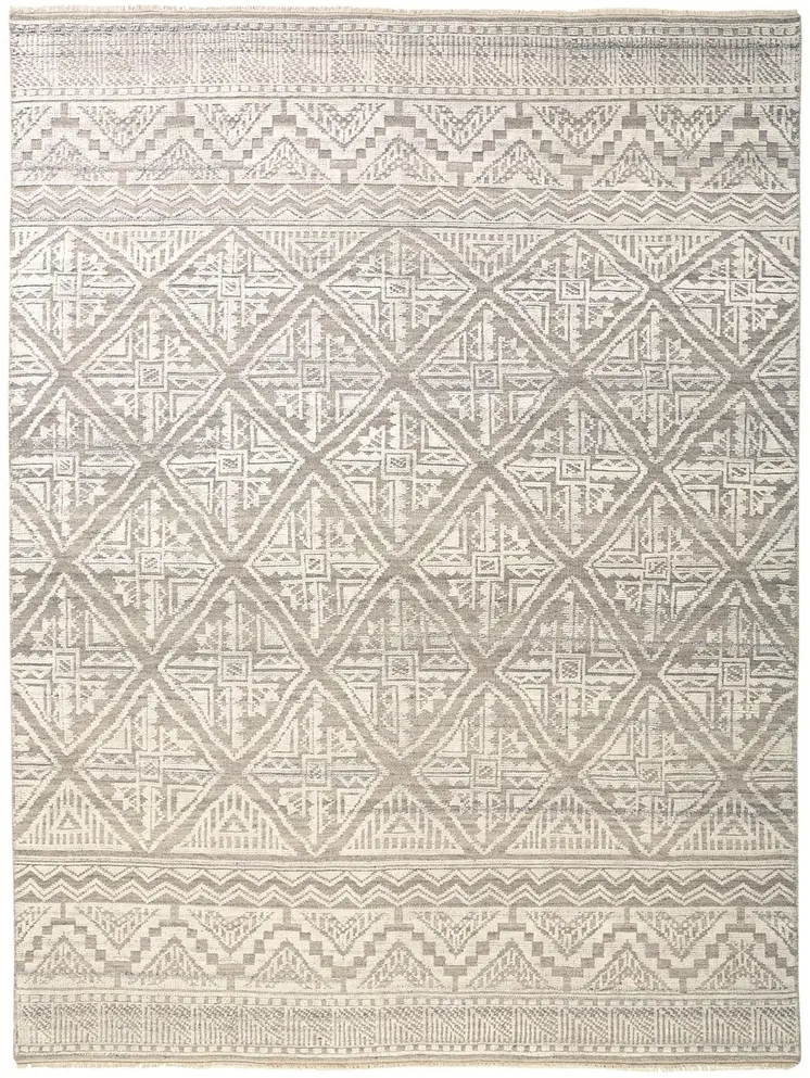 12' X 15' Tan and Ivory Geometric Hand Knotted Area Rug