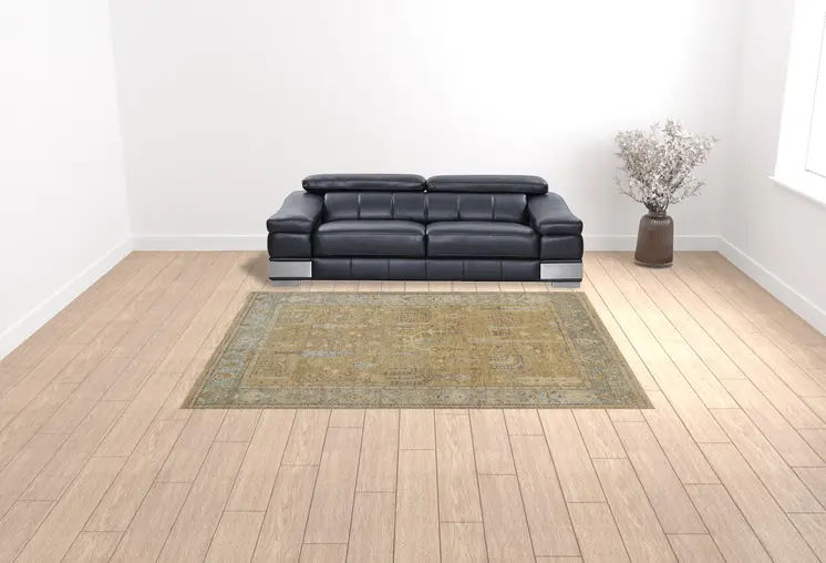 9' X 12' Blue Gray And Brown Wool Floral Hand Knotted Area Rug With Fringe