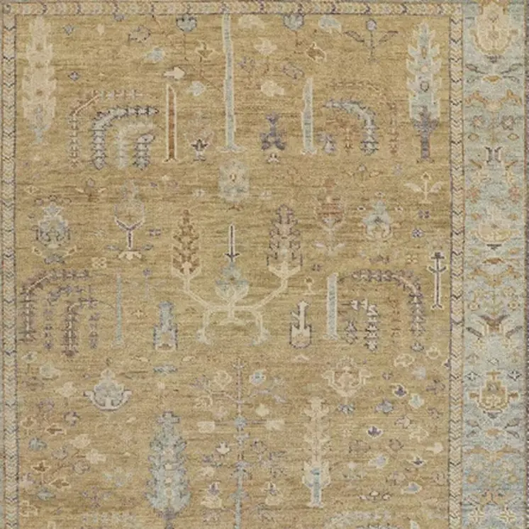 10' X 13' Gold Wool Floral Hand Knotted Stain Resistant Area Rug With Fringe