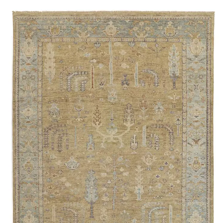 10' X 13' Gold Wool Floral Hand Knotted Stain Resistant Area Rug With Fringe