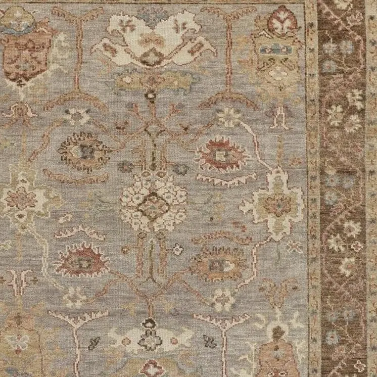 2' X 3' Brown and Ivory Wool Floral Hand Knotted Area Rug With Fringe