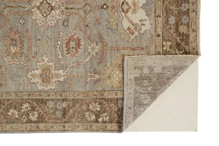 2' X 3' Brown and Ivory Wool Floral Hand Knotted Area Rug With Fringe