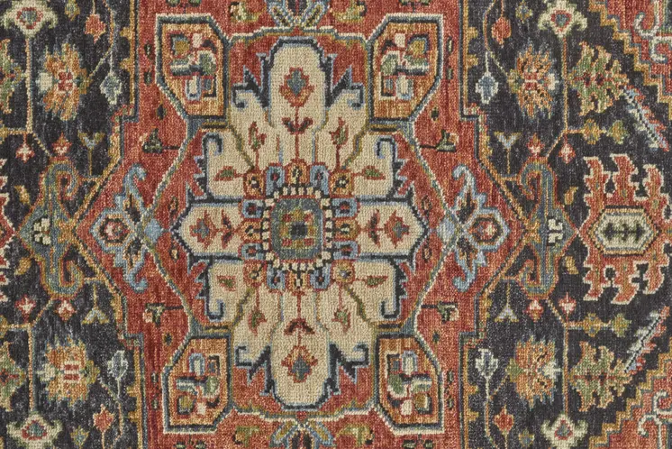 8' Red Black And Ivory Wool Floral Hand Knotted Stain Resistant Runner Rug